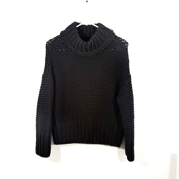 Free People My Only Sunshine Black Chunky Knit Mock Neck Sweater XS - Picture 2 of 10